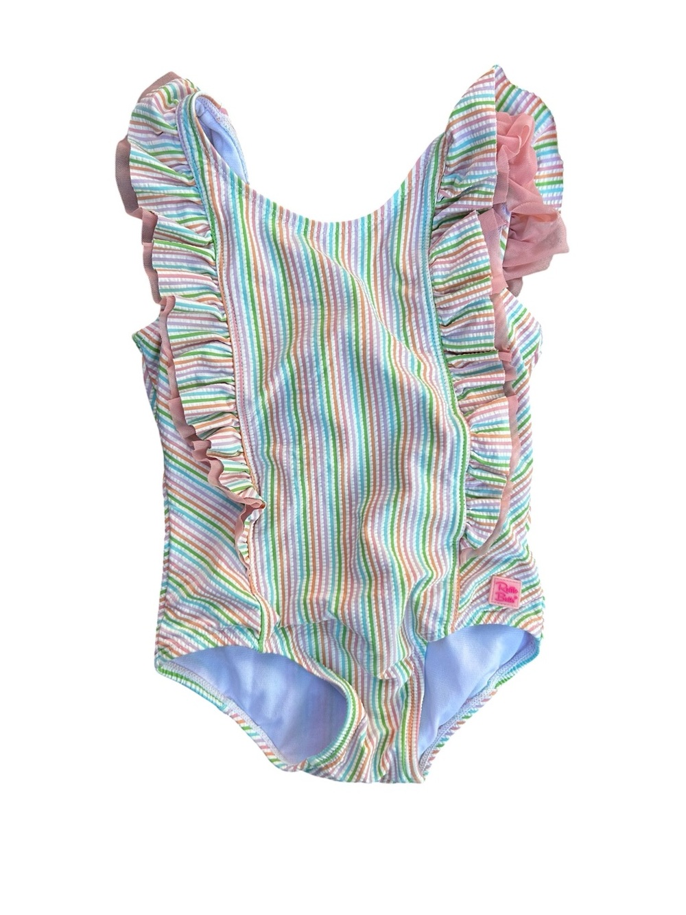 Rufflebutts Toddler Girls’ Rainbow Seersucker One-Piece Swimsuit With Ruffles 3T